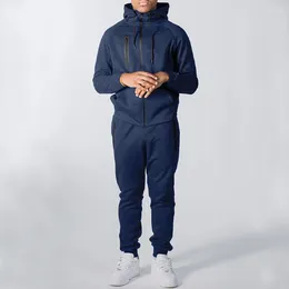 Herrespår Vinterspår passar tryckdesign Sport Sweatsuit Jogging Slim Fit Warm Fleece Sweatpants and Hoodie Set 2pieces