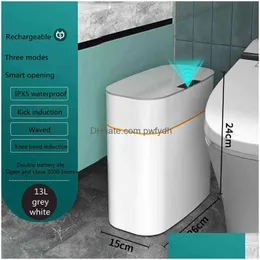 Atık kutuları Akıllı Sensör Matic Elektronik Çöp Debilir Du Su geçirmez Banyo Tuvalet Suyu Dar Dikiş Çöp Basurero 211229 Bırak Dhcqu