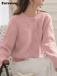 Women's Knits Fotvotee Women Cardigan Pink Sweet Knitted Sweater Korean Fashion Autumn Winter 2023 O-Neck Cashmere Sweaters Coat Y2k Clothes