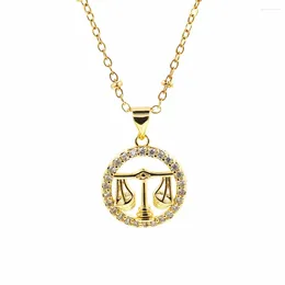Hänghalsband lyxiga tolv konstellationer halsband för kvinnor guldpläterad koppar zirkon zodiakecken o-kedja designer smycken gåva