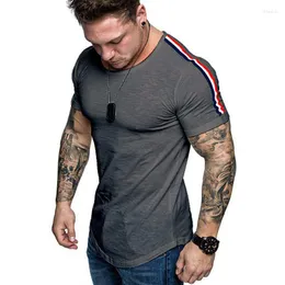 Men's T-skjortor Summer Casual Men t-shirt Solid Patchwork Slim Fitness Sport Kort ärm O-Neck Over Size Streetwear Clothsing