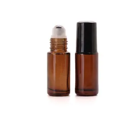 300pcs 5ml 1/6oz Thick Amber Glass Roll On Essential Oil Empty Perfume Bottle Stainless Steel Roller Ball