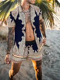 Mens Tracksuits Hawaiian Set Mens Printing Short Sleeve Summer Casual Floral Shirt Beach Two Piece Suit Fashion Men s S3XL 230425