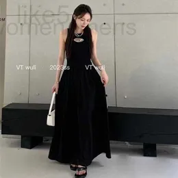 基本的なカジュアルドレスデザイナーデザイン慎重なマシンタンクトップスカート女性の新しいヘプバーンスタイルパッチワーク気質waisand longドレス