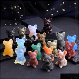 Stone Bldog Statue Natural Stone Crystal Carved Healing Animal Dog Figurine Reiki Gemstone Crafts Home Desktop Decoration Drop Deliver DHLDV