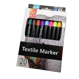 Marcadores 20 marcadores de tecido canetas conjunto não tóxico indelével pintura de tecido ponto fino caneta marcador têxtil 231124