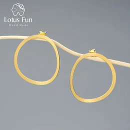 Stud Lotus Fun 18k Gold Minimalizm Big Hoop Circle Dangle Kolczyki dla kobiet Prezent PRAWDZIWY 925 SREBROŚCI Srebrny Kobieta Fine Biżuteria 231124