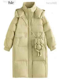 Green hooded long down jacket for women designer 2023 winter new 90 fleece super good-looking warm thick coat jacket