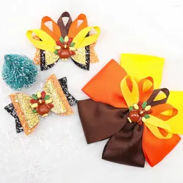 Hårtillbehör Thanksgiving Day 3 '' Glitter Bows For Girls Lovely Cartoon Turkey Hairpin Ribbon Bowknot Clips