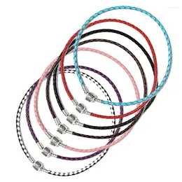 Bangle Silver Color Leather Rope Single Layer Bracelet Charm Cord For Diy Jewelry Couple Magnetic Clasps Braided Supplies