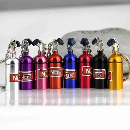 Car Key Simulation NOS Nitrous Oxide Bottle Keychain Creative Auto Parts Keyrings Fashion Car Keyholder Accessories Bag Charms GiftsL231153