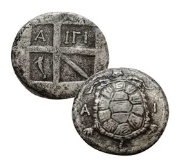 Starożytna grecka eina Turtle Silver Coin Aegina Sea Turtle Odznaka Rzymska mitologia rzeźbia Kolekcja 5675426