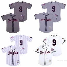 야구 영화 NY New York Knights 9 Roy Hobbs Jerseys Film 1939 레트로 핀스트라이프 화이트 팀 그레이 올 멋진베이스 통기 가능한 순수면 대학 Cooperstown High에 꿰매어