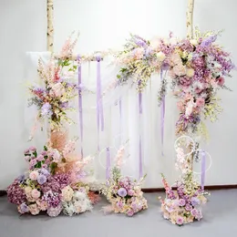 Decorative Flowers & Wreaths Fresh Pink Purple Flower Arch Wedding Decoration Stage Happiness Door Soft Props FlowerDecorative