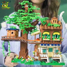 Blocchi Huiqibao Elves Green Tree House Mini Bracks Moc Micro Bricks Toys for Children Friends Boy Faiy City Street View Model T230425