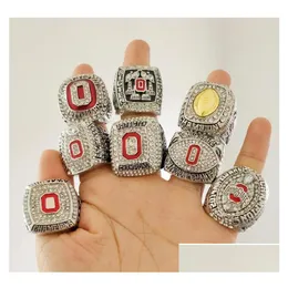 Anelli a grappolo 8 pezzi Ohio State Buckeyes Campionato nazionale campione Anello Set Solid Men Fan Brithday Regalo Drop Drop Consegna Dhnjw