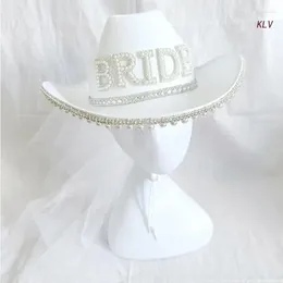 Berets Bride Cowboy Hat With Veil Cowgirl Bachelorette Party To Be For Bridal Shower