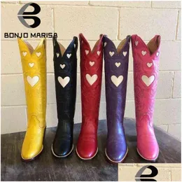 Boots Brand Fashion Colorf Love Heart Ridding Western For Women Cowgirl Cowboy Chunky Heel Mid Calf Drop Delivery Shoes Accessories Otopm