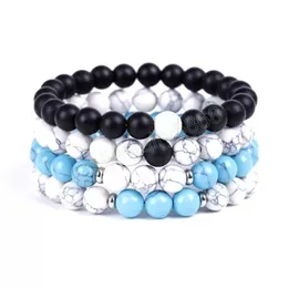 8mm Natural Stone Handmade Strands Beaded Lover Charm Bracelets For Women Men Elastic Jewelry