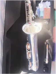 Helt ny silverning tenorsaxofon japanska yts-875ex högkvalitativ sax professionell bb platt sax mässing silver pläterad musikinstrument med fodral