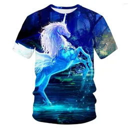 Mäns T-skjortor Summer 2023 Flame Horse European och American Trend Digital Printing kortärmad t-shirt män