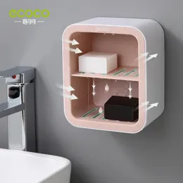 Bathroom Shelves ECOCO Double Drawer Design Wall Mounted Soap Dish Box Bathroom Shower Soap Holder Tray Storage Rack Shelf Bathroom Accessories 231124