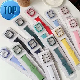 Silicone Watch Straps 2 in1 Case and Band for Apple Watch Series 8/7/6/5/4 Rubber Wrist Straps Smart Watch Bands Protector Case