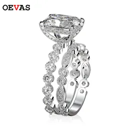 Solitaire Ring Oevas 100% 925 Sterling Silver Wedding Rings uppsättning för kvinnor Sparking Created Gemstone Diamonds Engagement Band Fine Jewelry Gifts 230425
