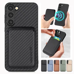 Nytt telefonfodral Wallet Card Carbon Fiber Magnetic Mag Safe Wallet Card Holder Cover för iPhone 15 14 13 12 Pro Max S23 S22 Obs 20