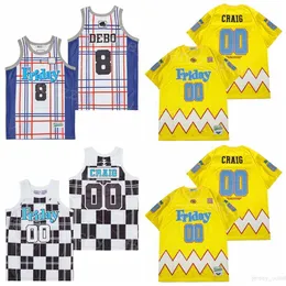 Basketball Friday Film Jerseys 00 Craig Jones 8 Debo 1995 Vintage Shirt Hiphop University for Sport Fani Oddychaj czysto bawełniany emeryt czarny czerwony żółty drużyna retro