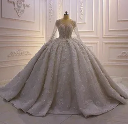 2024 Znakomita kwiatowa suknia balowa sukienka ślubna z pełnym rękawem luksusowe aplikacje do koralików guziki z tyłu Dubai suknie ślubne szaty Mariage vestido de noiva