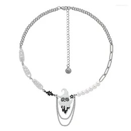 Pendant Necklaces Eetit White Enamel Ghost Imitation Pearls Beads Collar Chain Necklace Delicate Chic Zinc Alloy Jewelry Gift