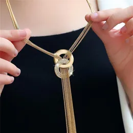Cordões de cordas vendem acessórios de suéter feminino Round Circle Long Tassel estilo simples estilo dourado prateado colares de alta qualidade de alta qualidade 230424