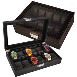 Uhrboxen 5/6/10/12 Girds Kohlefaser -Display -Box Organizer Speicher Fall Transparent Stand Caja Para Relojes