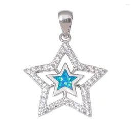 Anhänger Halsketten CiNily Erstellt Blau Weiß Feueropal Zirkon Versilbert Großhandel Mode Für Frauen Schmuck Stern 1 1/4 ''