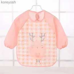 Bibs Burp Cloths 1 PCS Pink Waterproof EVA Long Sleeve Bib Blouse Childrens Eating Apron Free Hand WashingL231125