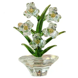 Vases 7 Colors Crystal Flower Figurines Glass Ornament Paperweight Home Wedding Decor Favors Souvenir Gift for Lovers 230425