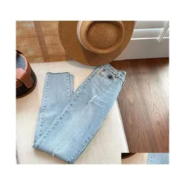 Jeans feminino feminino casual slim com logotipo zíper decoração de botão confortável respirável desgaste ao ar livre vestir roupas de vestuário DH8HZ