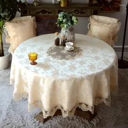 Tala de mesa Tala de mesa Europeia Jacquard Round Tolera de mesa de renda de renda de capa de chá de capa de chá de café Eventos de festa de festa elegante champanhe 180cm