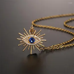 Pendant Necklaces RAKOL Fashion Micro Inlaid Cubic Zircon Gold Plate Necklace Devil's Eye Blue Gemstone Collar De Mujer