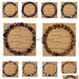 Beaded Natural Stone Tiger Eye Beads Hematite Cross Bracelet Mes Card Kraft Paper Jewelry Nce Reiki Buddha Prayer Yoga For Drop Delive Dhicn