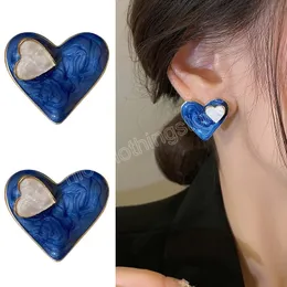 Koreanische blaue Liebes-Herz-Bolzen-Ohrringe für Frauen Koreanischer einfacher Schmuck Geschenke Accessoires Brincos