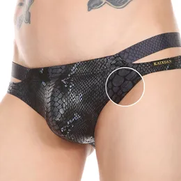 Biancheria intima sexy da uomo con borsa a sacco grande in pelle di serpente Slip a vita bassa da uomo Lingerie traforata Fetish Sissy Bikini Gay