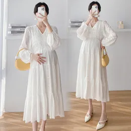 Maternity Dresses Wear Clothing Solid Color Hollow Spring Summer Loose Before Pregnancy After Allmatch Sweet 230425