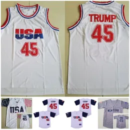 US Moive Jersey Baseball Film 45 Edworder Trump New York Team White Grey All Stitched Retro Cooperstown Cool Base Sport Breathable Pure Cotton HipHop Uniform