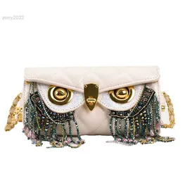 Totes Luxury Owl Shoulder Påsar för kvinnor Nya pärlor med fransad kvällsväska Fashion Purses och handväskedesigner Crossbody Bag Top Satchel