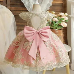 Girls Dresses Birthday Party For 12M Baby Girl Christmas Embroidery Floral Big Bow Wedding Tutu Gown Pink Formal Gala Costume 231124