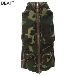 Skirts DEAT Fashion Women's Skirt High Waist Camouflage Threedimensional Zipper Pocket Side Split Summer 2023 17A6284 230424