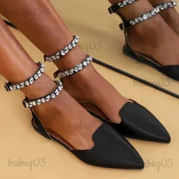 Dress Shoes Funky Rhinestone Flat Sandals Women Summer 2023 Pointed Toe Strappy Sandals Woman Plus Size 42 Ankle Straps Party Shoes Flats T231125