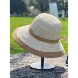 Berets moda grande ao longo chapéu de palha mulheres verão ao ar livre outing rosto capa protetor solar férias sol sombra praia pescador